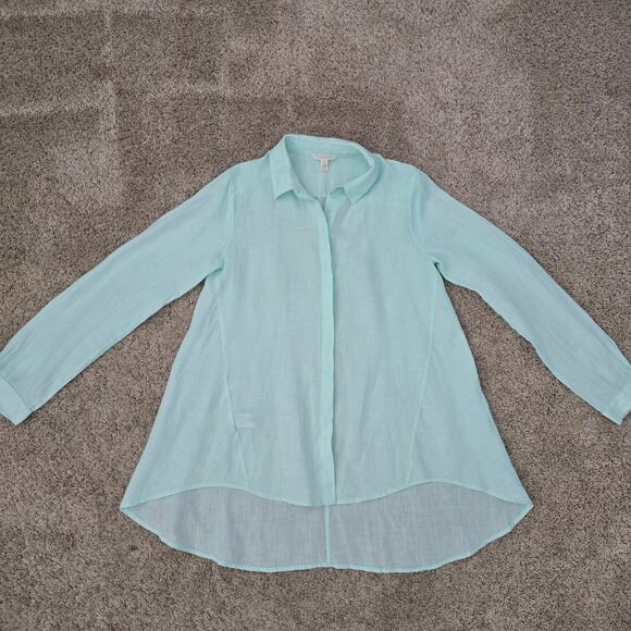 Eileen Fisher Organic Linen Tunic Top Sz S Green Minimalist Lagenlook Coastal - Picture 3 of 9